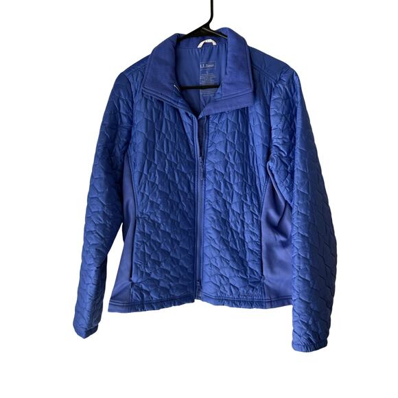 LL Bean Jacket Womens Large Blue Quilted Performance Fleece Lined Lightweight - Picture 1 of 8